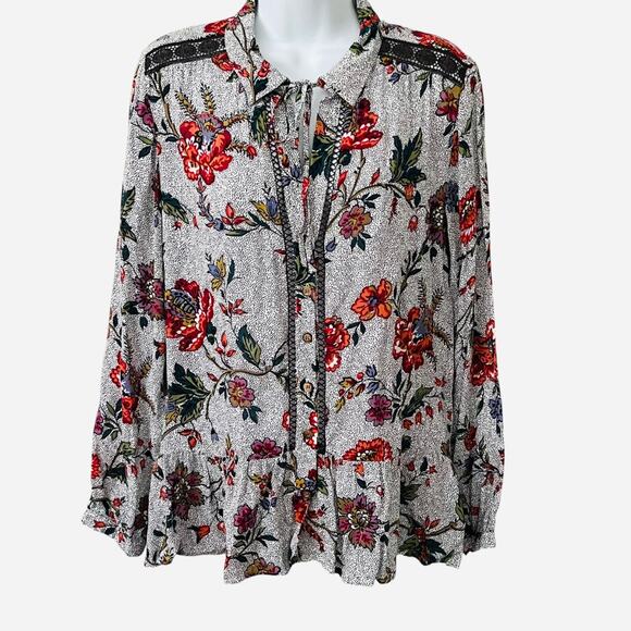 Anthropologie Maeve Janie Blouse Size 2 Peplum Flounced Tie Peasant Floral Boho - Picture 3 of 13
